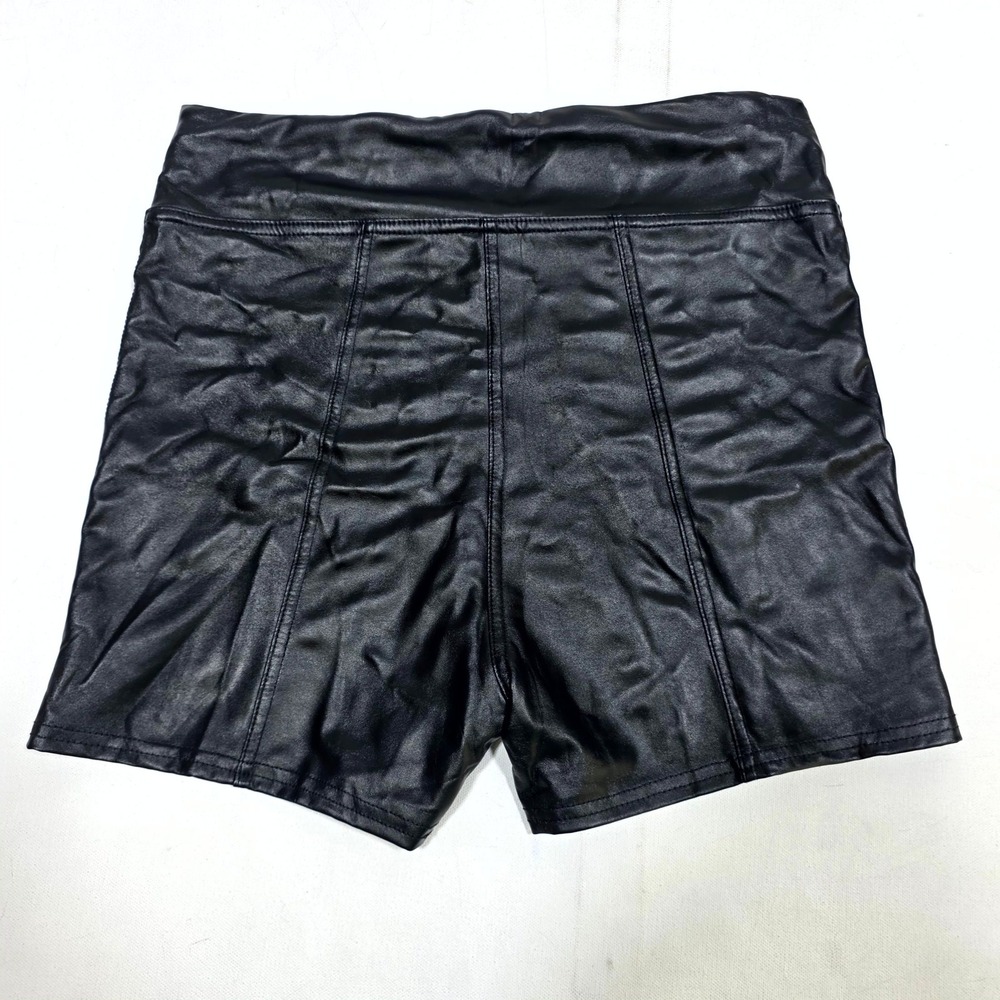 Faux Leather Biker Shorts Women L Black High Waist Edgy Clubwear Moto Goth